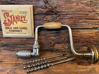 Vintage Stanley 945 10 " Hand Brace With 3 Bits All In