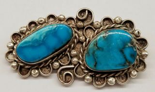 Vintage Old Pawn Navajo Sterling Silver Natural Turquoise Brooch - Pin