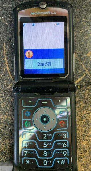 Vintage Motorola Razr V3 Black Gsm Cell Flip Phone,  Box