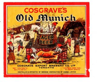 1920s Cosgrave Export Brewery,  Toronto,  Canada Old Munich Beer 22 1/2 Oz Label