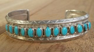 Vintage Zuni Sterling Silver Turquoise Cuff Bracelet Unsigned Handmade Indian 1