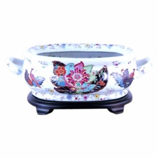 Unique Chinese Tobacco Leaf Porcelain Foot Bath Basin With Base