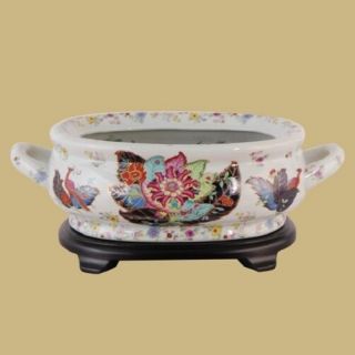 Unique Chinese Tobacco Leaf Porcelain Foot Bath Basin with Base 2