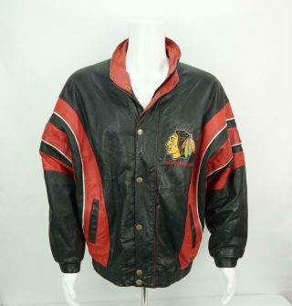 Vintage Chicago Blackhawks Starter Leather Coat Jacket Leather Medium