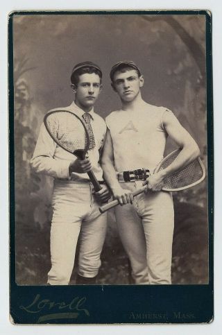 Two Tennis Players Tennis Racquets Hats By Lovell Amherst Ma 1870 Cabinet Photo