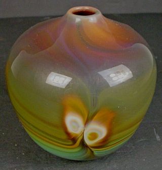 Vintage Hand Blown & Artist Signed Studio Art Glass Cabinet Vase
