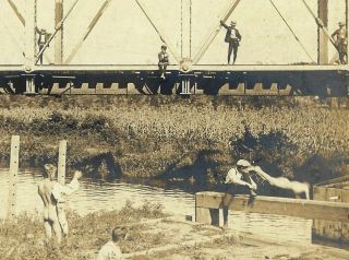 Naked Boys Swimming,  Diving Near Railroad Bridge Vintage Photograph Pennsylvania