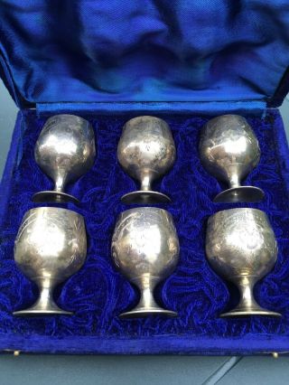 Vintage Set Of 6 Silver Plated Small Miniature Goblets Cups Boxed Set