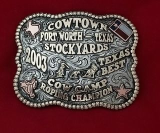 2003 Fort Worth Texas Stockyards Team Roping Rodeo Trophy Champion Buckle 537