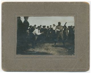 c1900 Baseball Game Batter And Catcher at Plate Cabinet Card Photograph 2
