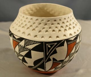 Southwest Native American Acoma Pueblo Pottery Polychrome Olla Signed E.  Peters