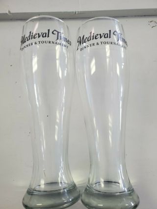 Medieval Times Dinner & Tournament 11 Inch Tall Pilsner Beer Glass Pair