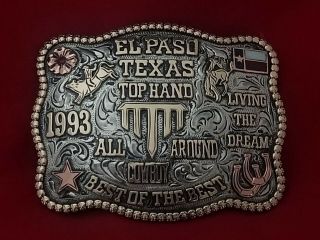 1993 Vintage Cowboy Rodeo Trophy Belt Buckle El Paso Texas☆all Around Champ 814