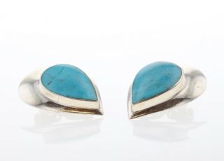 Sterling Silver 925 Vintage Mexican Teardrop Turquoise Statement Earrings