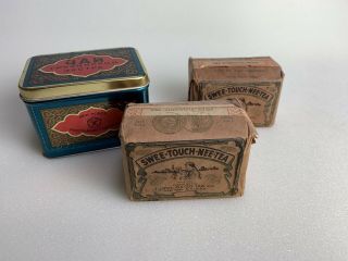 2 Vintage " Swee - Touch - Nee - Tea " Tins In Wrap,  Full Of Tea & 1 Other Tin