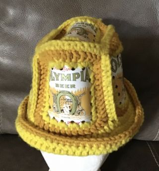 Vintage Crochet Beer Can Hat Olympia Beer