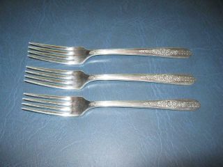3 - Oneida Nobility Royal Rose 1939 Silverplate 7 3/4 " Dinner Forks -