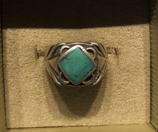 Vintage Sterling Silver Navajo Tufa Cast Turquoise Ring Size 9.  25
