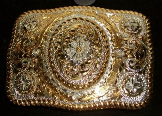 Vintage Western Belt Buckle / Crumrine / 22k Gold On Sterling / Box / Orig $440