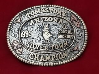 1992 Rodeo Trophy Belt Buckle Tombstone Arizona Bull Riding Champion Vintage 154