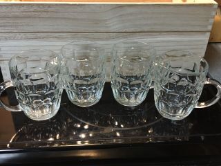 Vintage Arcoroc France Clear Glass Dimple Thumbprint Beer Mugs Set Of 4 - So