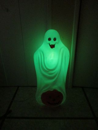 Vintage Spooky Sheet Ghost With Pumpkin Lighted Halloween Blow Mold Decor By Tpi
