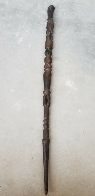 Fang Wooden Staff With Janus Heads Gabon African Tribal Art 52 Inch W Provenance