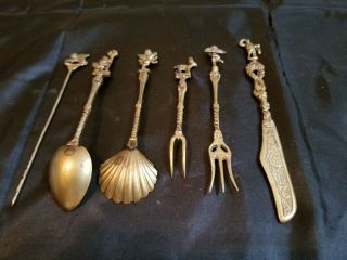 Cocktail silverware made in Italy.  Gold plated knife,  forks,  spoon, 2