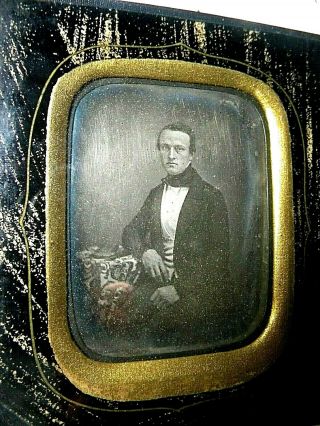 1/4 Plate Early Daguerreotype - Man W 3 Union Cases,  In Great Frame