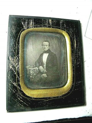 1/4 Plate Early Daguerreotype - Man W 3 Union Cases,  in Great Frame 2