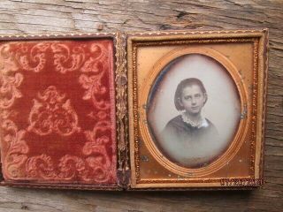 Sixth Plate Daguerreotype Of Young Girl With Red Cheeks Leather Case