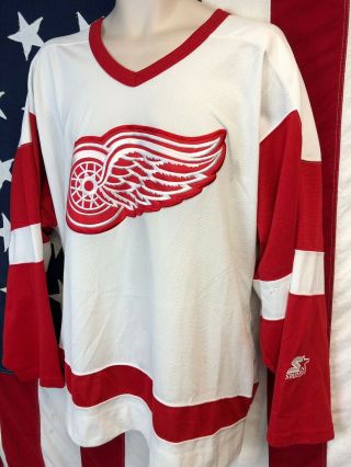 Vintage 90s Nhl Starter Detroit Red Wings Stitched Throwback Jersey Mens Sz Xl