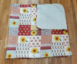 Vintage Multi Color Floral Sunflower Floral Blanket Quilt 87 " X 87 "