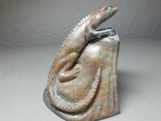 Zuni Fetish F - 1826 Picasso Marble Lizard On Rock By Wilfred Cheama