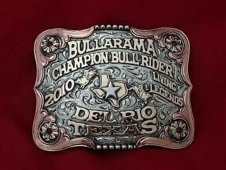 2010 Vintage Cowboy Rodeo Trophy Buckle Del Rio Texas Bull Riding Champion 392