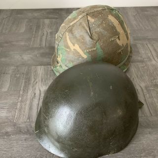 Vintage Army Helmet U.  S.  War With Liner Straps Ww2? Vietnam? Korea? Combat