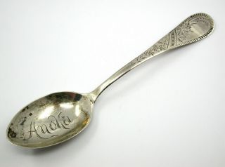 Vintage Sterling Silver Spoon With The Name Anola And Floral Engravings -
