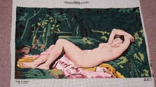 Vintage Finished Margot De Paris France Needlepoint 865 Lounging Nude Woman