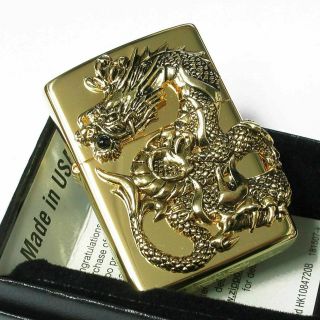 Zippo Oil Lighter Gold Dragon Black Onyx Brass Smoking Tool Metal Limited Japan