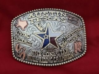 1996 Vintage Rodeo Trophy Belt Buckle Austin Texas Bull Riding Champion 293