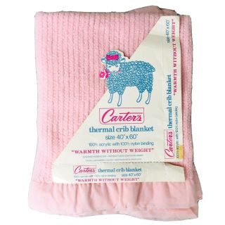 Vintage Carters Pink Acrylic Waffle Weave Baby Blanket Satin Binding 40 X 60”