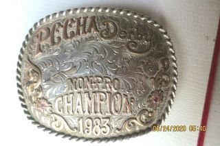 1983 Pccha Derby Non - Pro Champion Sterling/gold/rubies Belt Buckle Signed