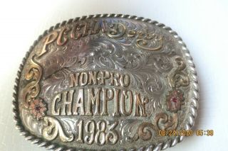 1983 PCCHA DERBY NON - PRO CHAMPION STERLING/GOLD/RUBIES BELT BUCKLE SIGNED 2