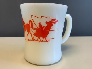 Vintage Fire King White Milk Glass Mug Red Horse Sleigh