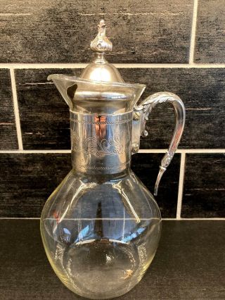 Vintage Corning Brand Glass Coffee Tea Pot Carafe Silver Plate No Stand