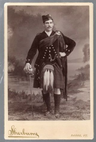 Great Cabinet Card Photo Of Man In Kilts By Sherbume Of Barre Vt