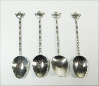 Set Of Four Grace Tea Ware Teapot Handle Silver Plate Teaspoons