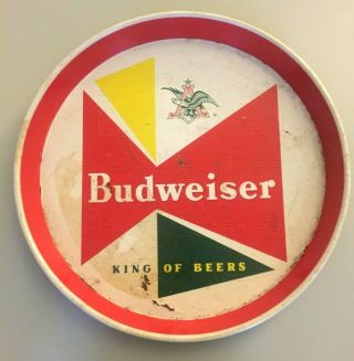 Vintage Budweiser King Of Beers Round Tin Metal Serving Tray Bar Ware Breweriana