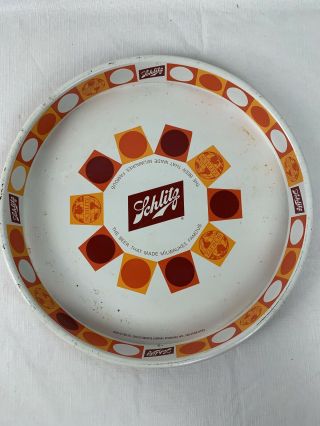 Vintage Schlitz Beer Tray 13 " Round Serving Tray Double Sided Orange White 1968