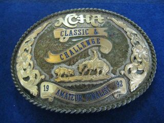 1992 Ncha Rodeo Sterling And 1/10 10k Gold Buckle By Gist.  Amateur Finalist